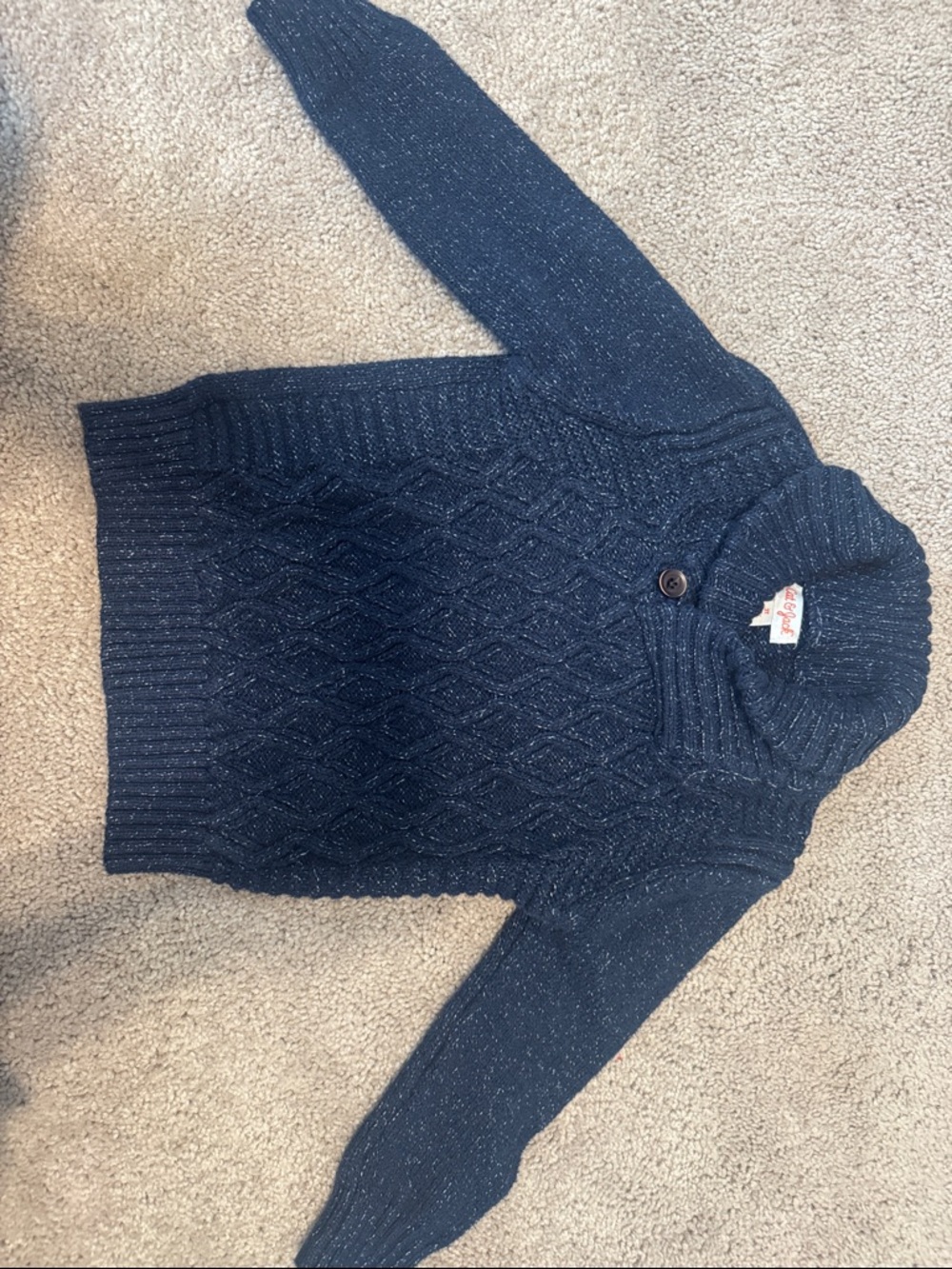 2T Navy Cable Knit Shawl Collar Sweater